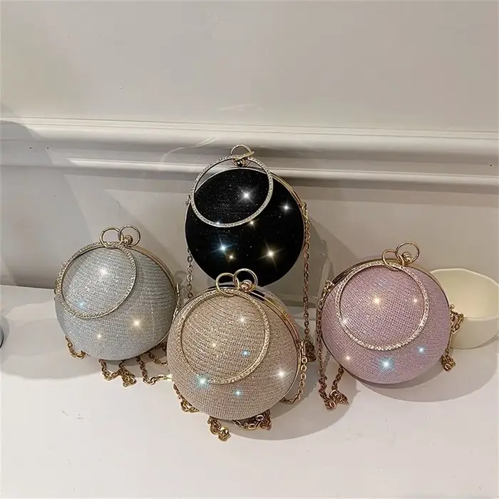 Sac de soirée circulaire en soie brillante dorée pour femmes