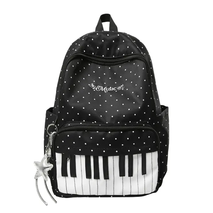 Sac à dos unisexe en nylon style japonais à motif piano