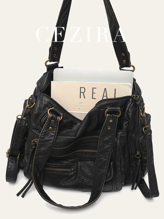 Sac à Bandoulière Vintage Unisexe en Cuir PU Délavé pour Femme