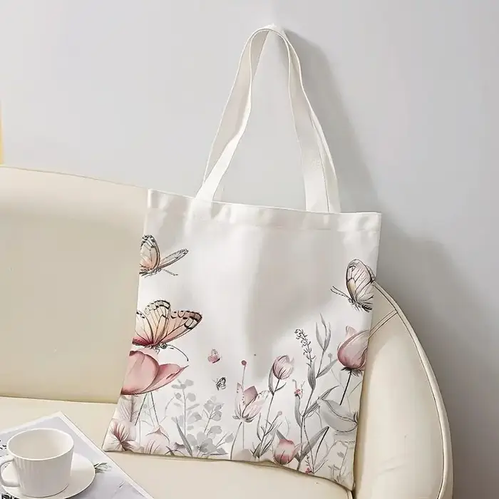 Sac à main en toile à imprimé floral papillon tendance