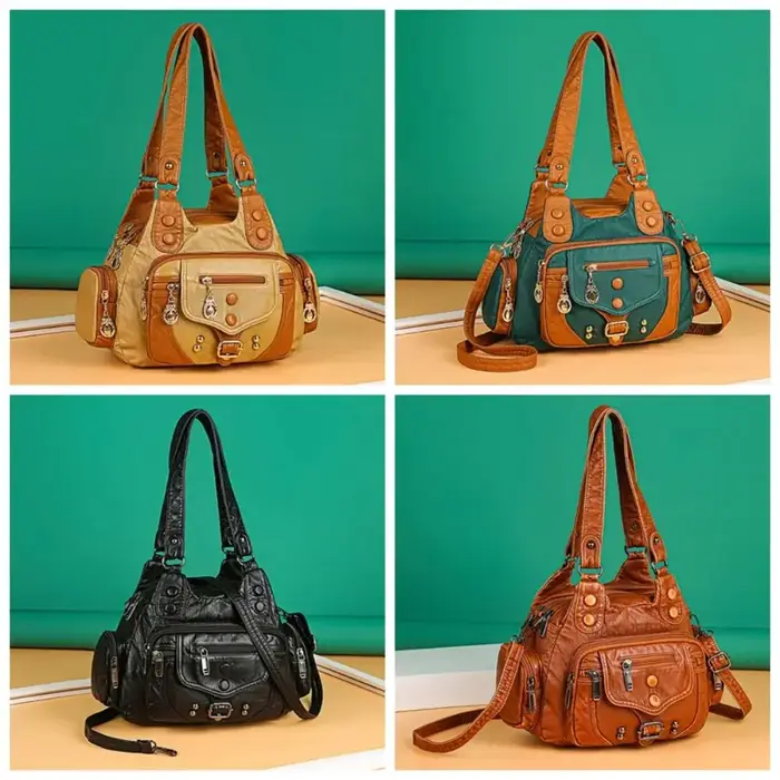 Sac à main noir rétro en cuir texturé