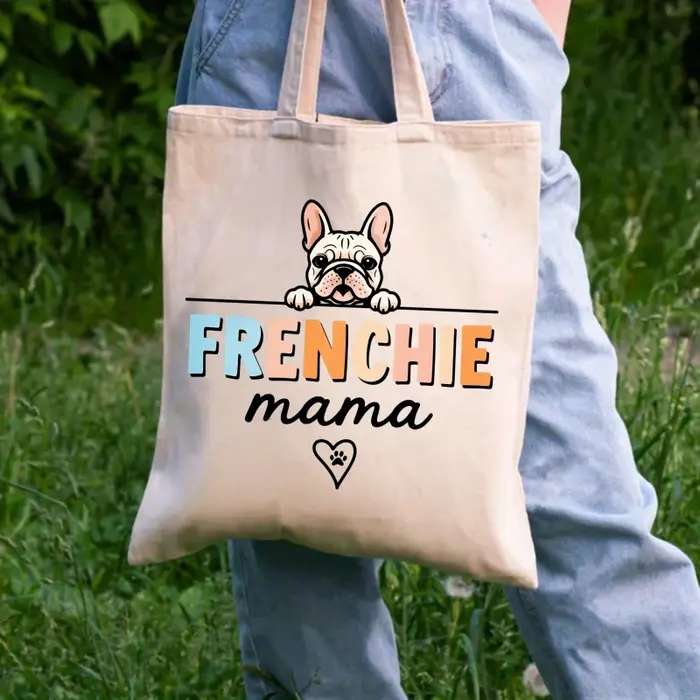 Sac fourre-tout en toile à motif de chien mère seau français de couleur crème