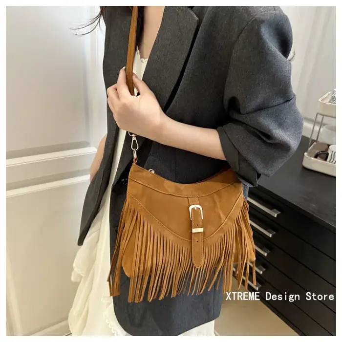 Sac à bandoulière rétro à franges pour femmes