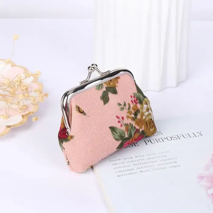 Porte-cartes de crédit et porte-monnaie mini vintage floral pour femme avec fermoir