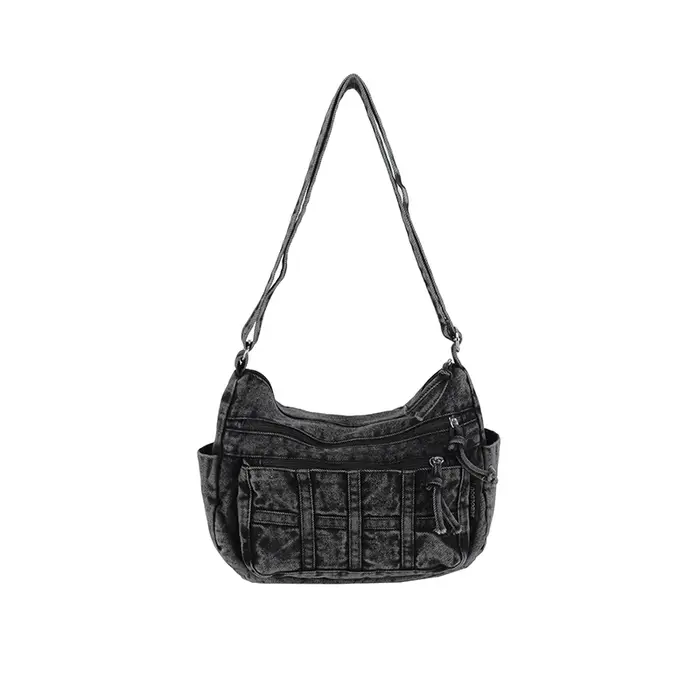 Sac à bandoulière en Denim solide avec fermeture éclair, fil à coudre, grande capacité, haute qualit