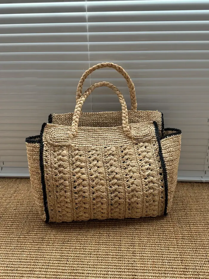 Sac de plage tressé vintage français Lafite, fait main, polyvalent, grande capacité, pour femme, tendance