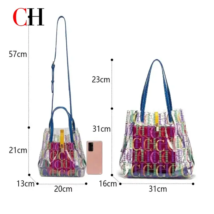 Sac fourre-tout CH Jelly en PVC transparent pour femme avec pochette intérieure