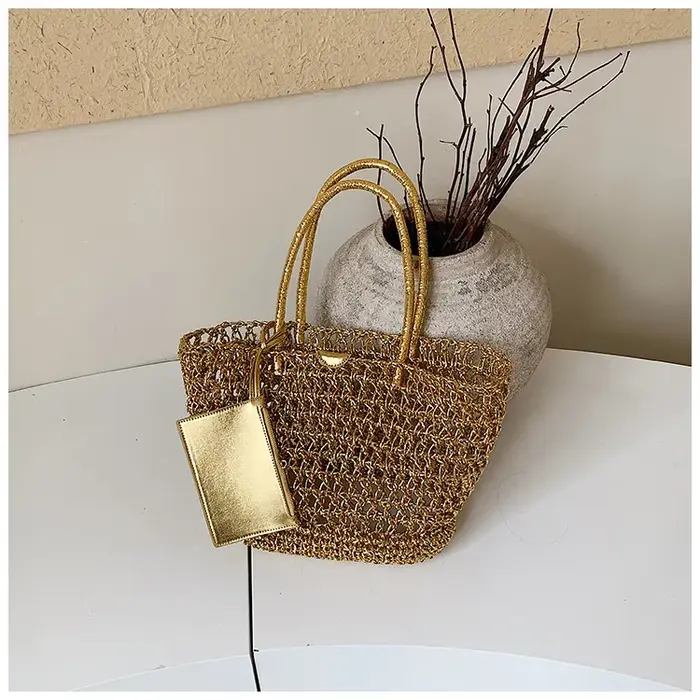 Sac fourre-tout en paille crocheté à la main