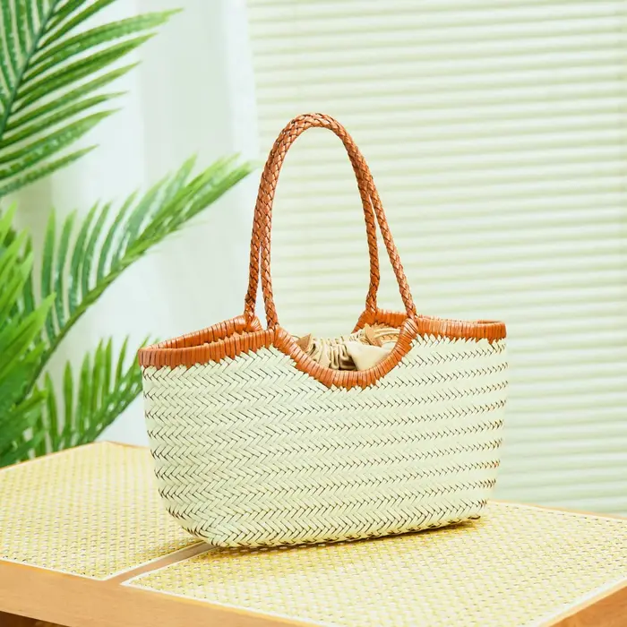 Sac fourre-tout tissé en cuir véritable pour femme