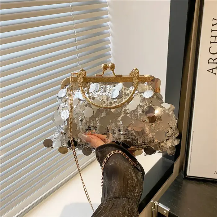 Élégant paillettes soirée sacs à bandoulière pour femmes couleur unie dames pince chaîne sac