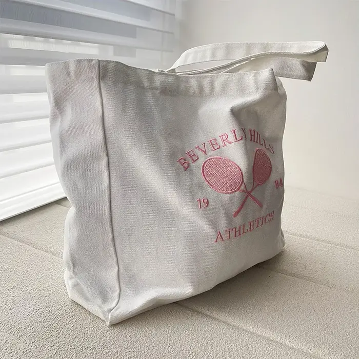 Sac à provisions en toile brodée pour femme