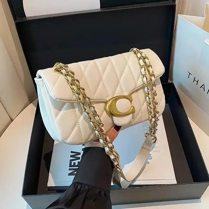 Nouveau sac rétro à bandoulière - Sac à chaîne polyvalent à motif losanges simple pour femme