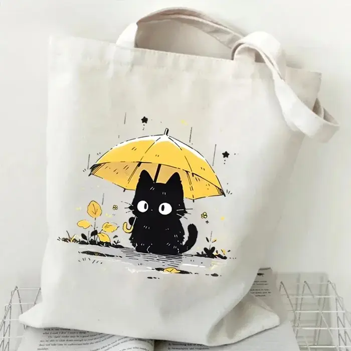 Sac fourre-tout en toile imprimé chat