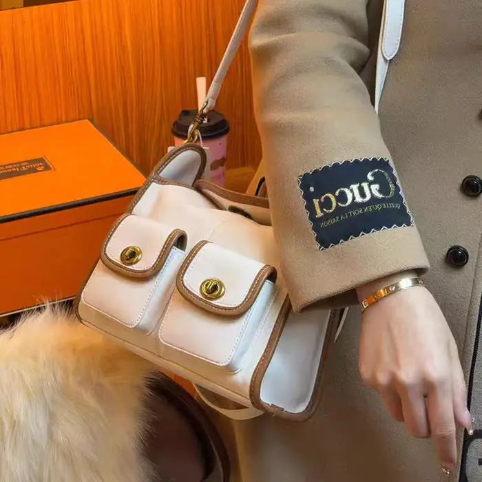 Sac à bandoulière Hobo de marque à double poche, sac sous le bras en cuir huilé haut de gamme pour f