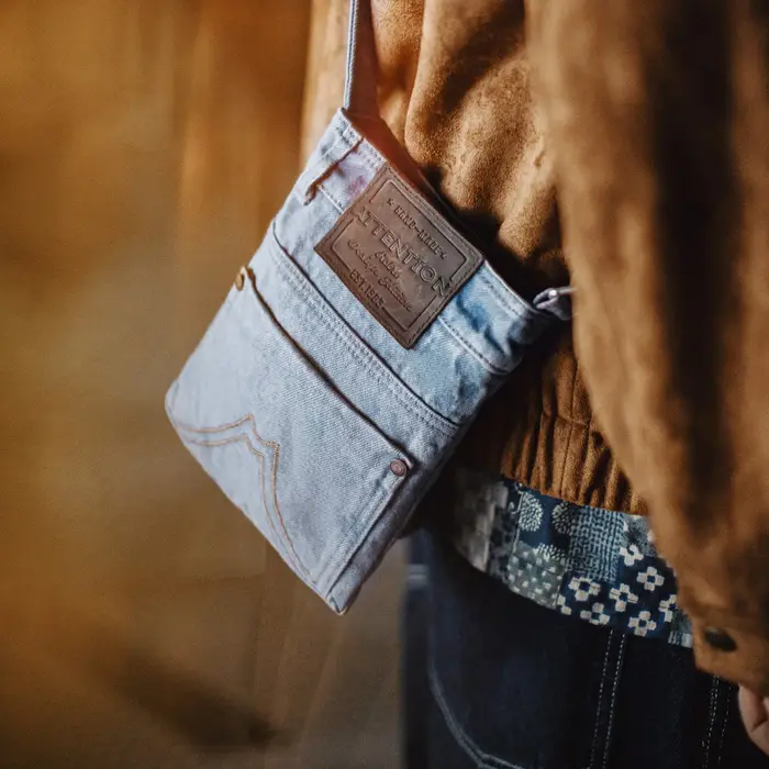 Maden Vintage lavé bleu Denim sac à bandoulière unisexe toile sac de messager banlieue épaule fourre-tout et porte-monnaie pour un usage quotidien