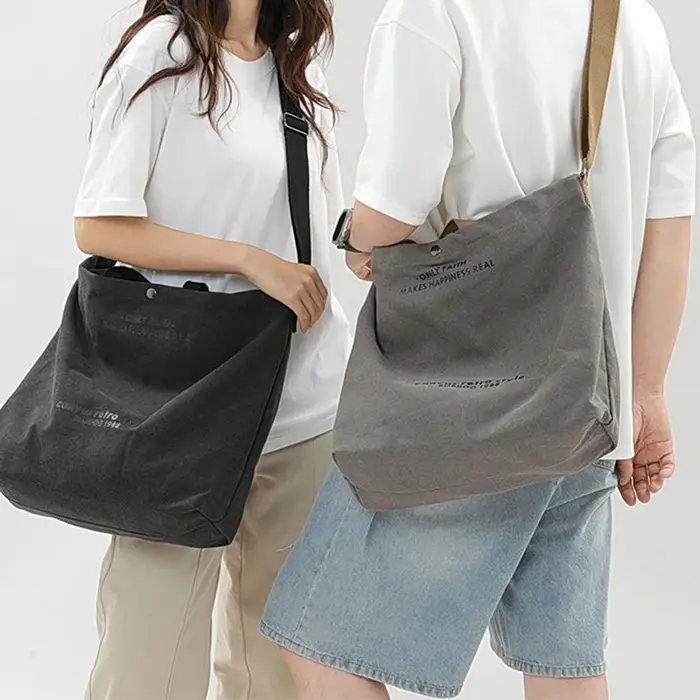 Sac fourre-tout rétro en toile épaisse tendance avec bandoulière