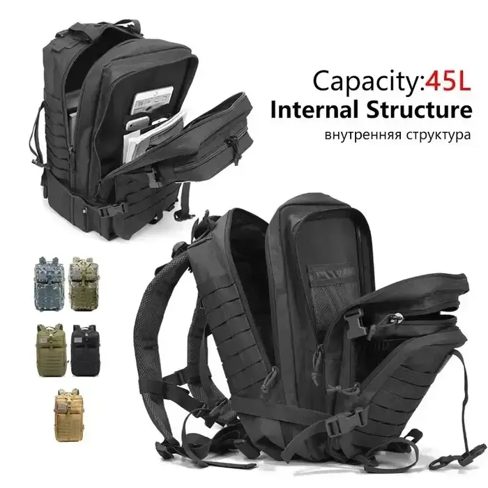 Sac à dos tactique pour hommes 45L grande capacité 3P Softback étanche Bug Out sac Molle sac à dos d'assaut pour randonnée chasse
