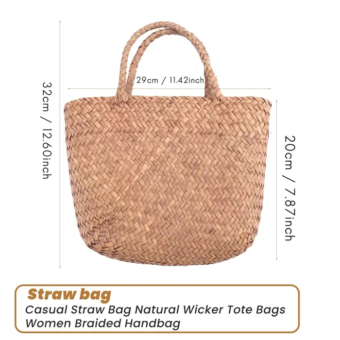 Sac à Main Tressé en Paille Naturelle pour Femme