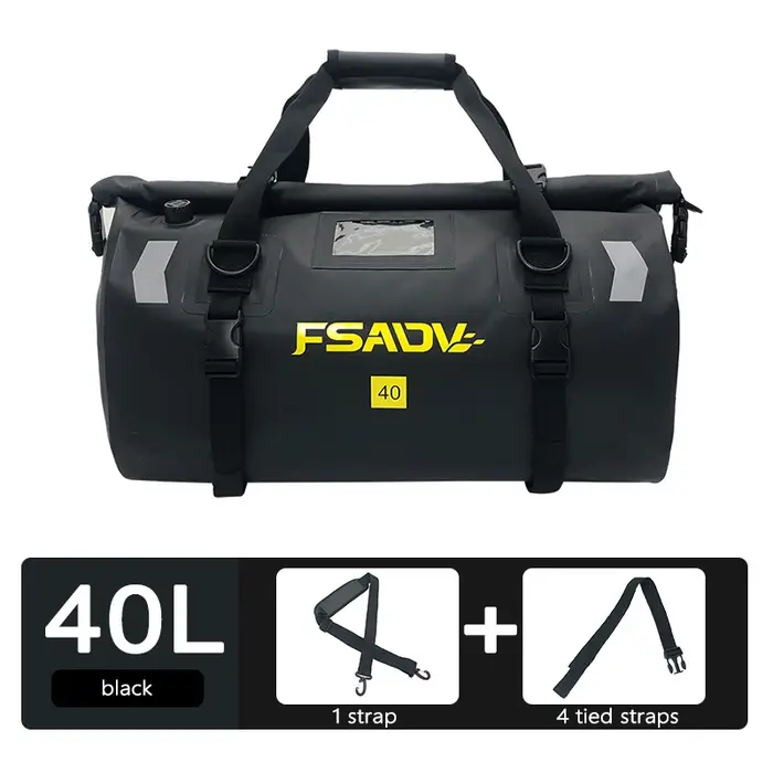 Sac arrière étanche noir carbone pour moto, sac de voyage en plein air pour bagages secs, sac en rou