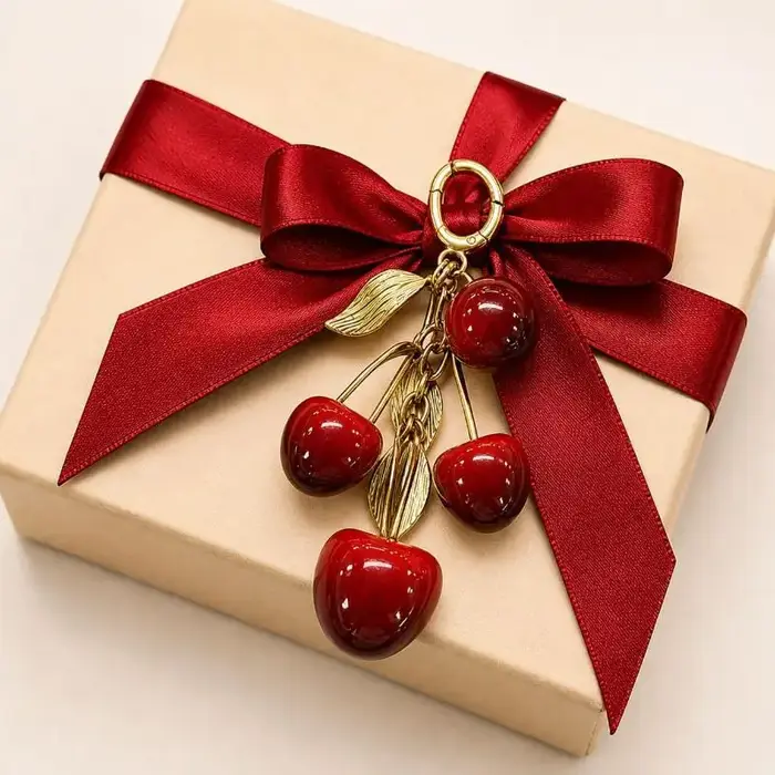 Breloques de sac cerise : Décoration de luxe pour porte-clés et accessoires de haute qualité – Cadeau stylé
