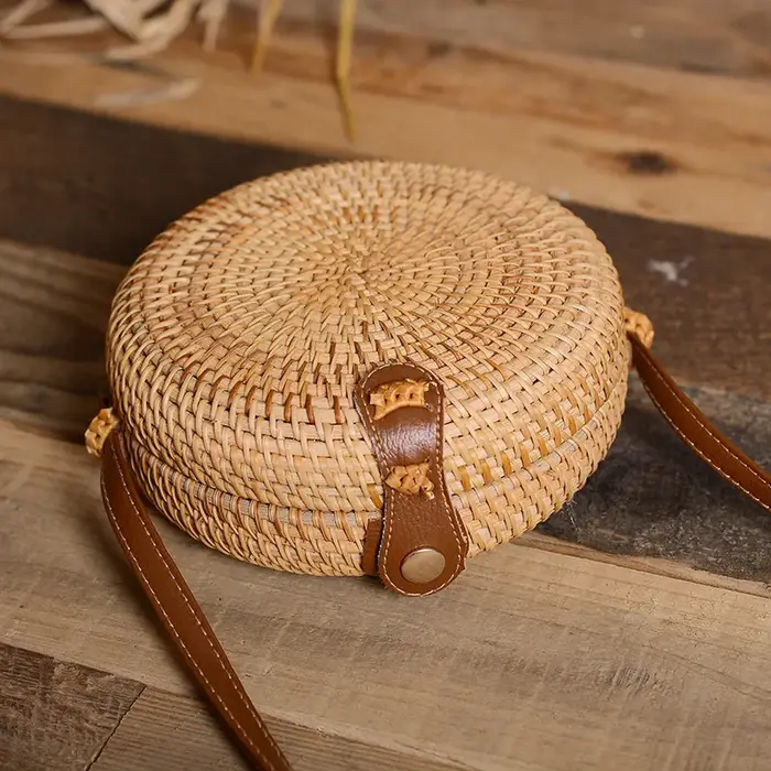 Sac à main rond tissé en rotin pour femmes, sacoche carrée en paille, fourre-tout de plage, WUNICEF 