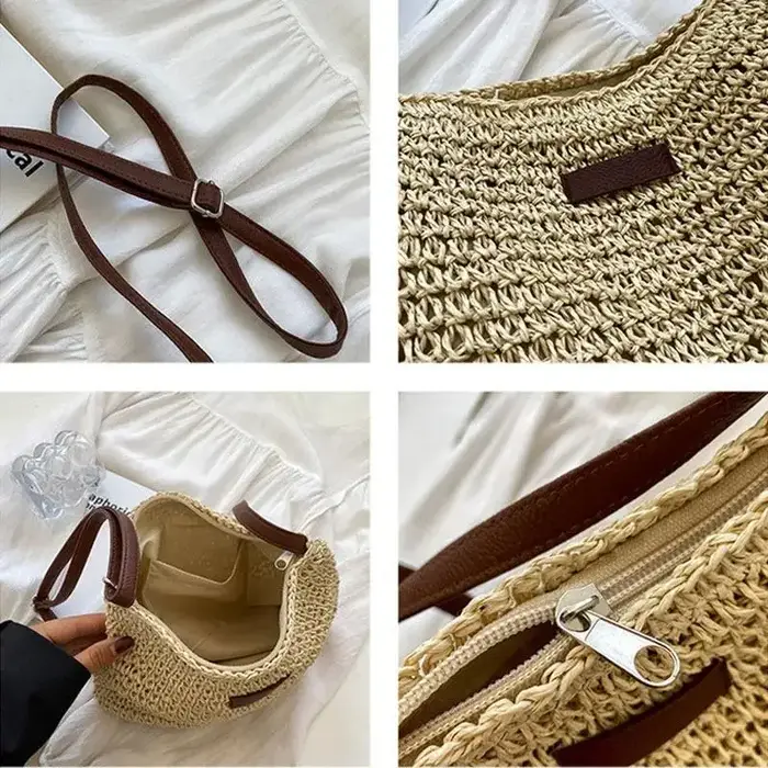 Sac bandoulière tressé en paille pour femme