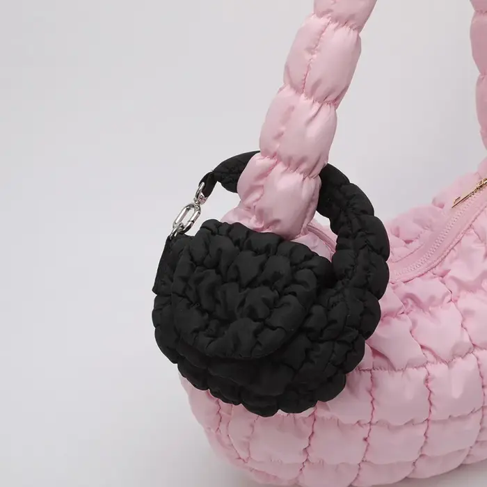 Mini sac nuage plissé de couleur unie, joli portefeuille matelassé, petit portefeuille suspendu de S