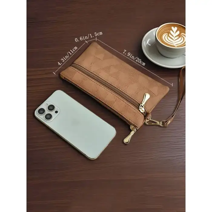Portefeuilles longs en cuir pour femmes, pochette simple et élégante, sac à main décontracté pour téléphone portable, pochette à fermeture éclair de grande capacité pour dames