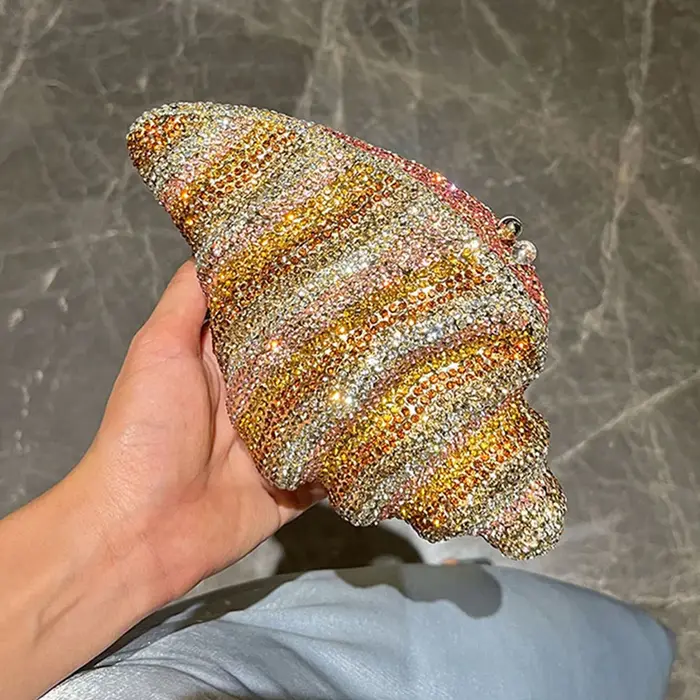 Lady Conch bleu/or cristaux pochette sac à main femme sac de soirée mariage diamant mariée sac à mai