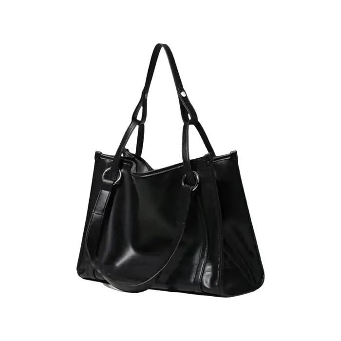 Sac fourre-tout noir en cuir PU pour étudiants et professionnels, sac à bandoulière noir uni, grand