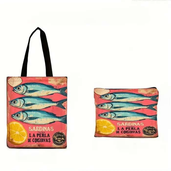 Sardine citron délicatesse perles sac fourre-tout sac de plage avec trousse de maquillage sac à provisions polyvalent