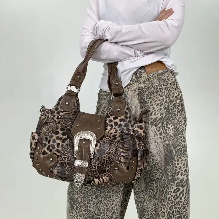 Y2K – sac fourre-tout en patchwork imprimé léopard pour fille épicée