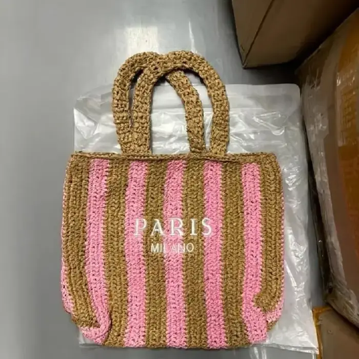 Design de luxe femmes tressé raphia paille Crochet sacs grande capacité fourre-tout décontracté sac à main évider rayé