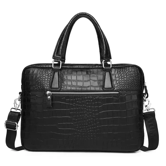 Sac pour ordinateur portable en cuir véritable gaufré crocodile, sacoche d'affaires pour homme, sac