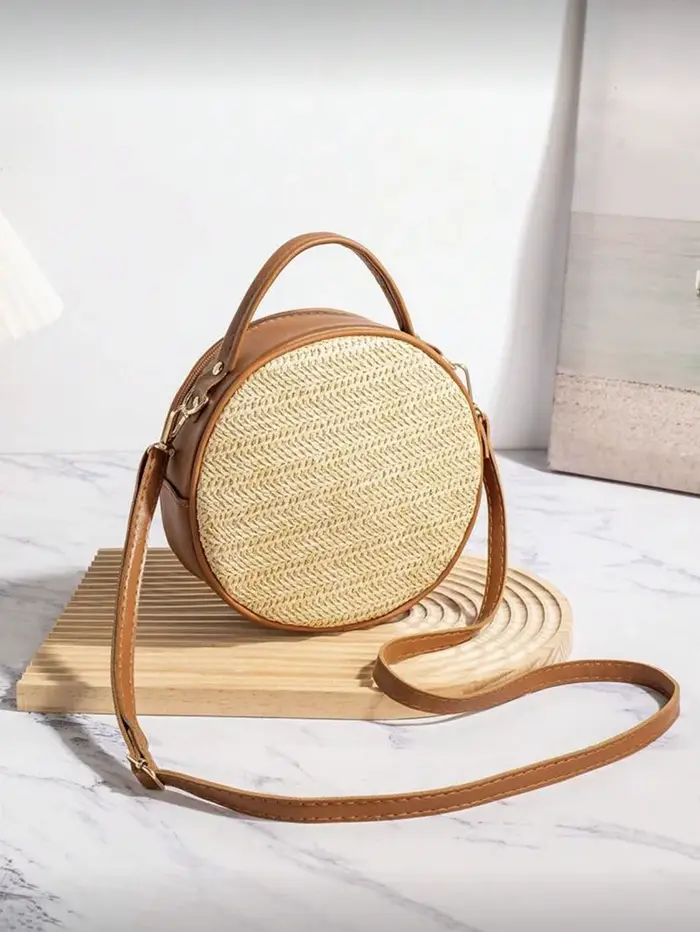 Sac à main rond en paille tressée pour femme