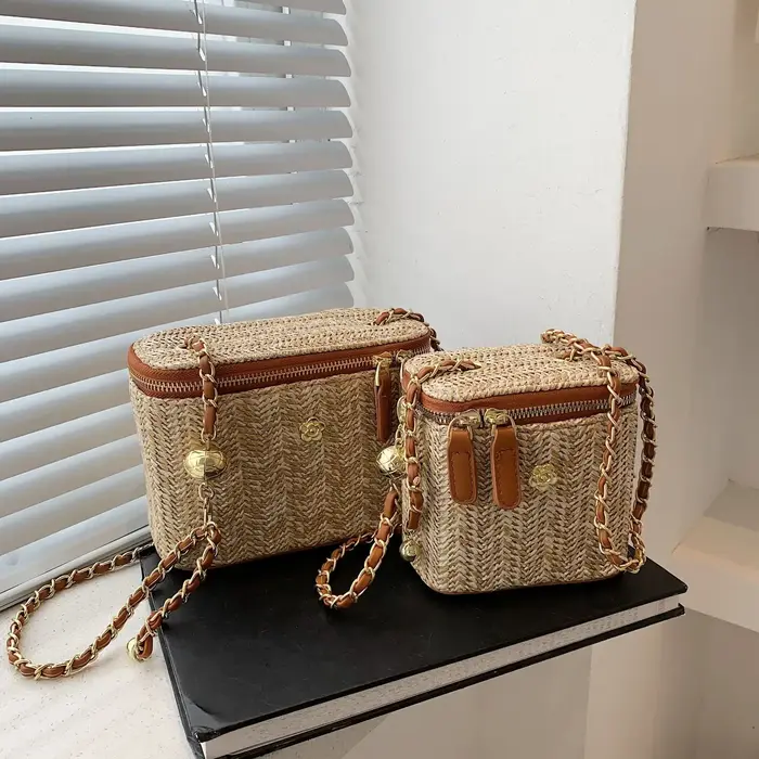 Mini sac seau en paille pour femme