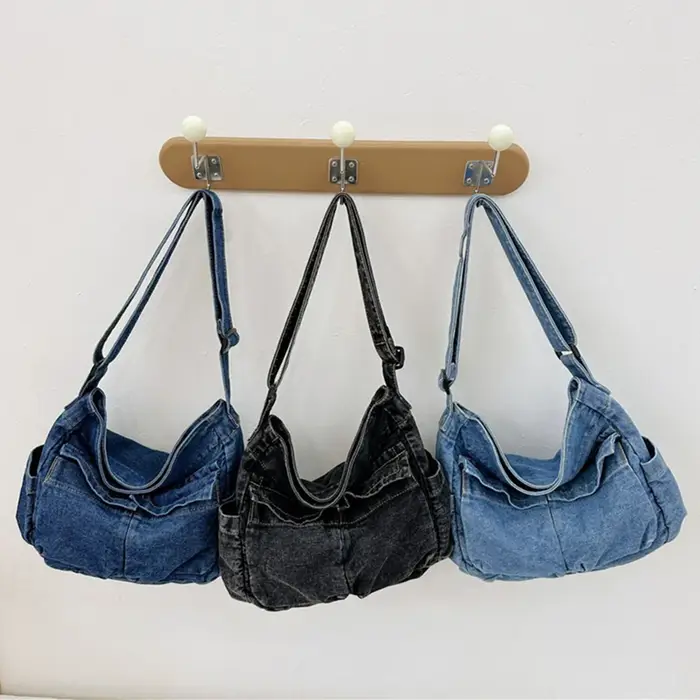 Sac messager vintage en denim de grande capacité pour femme