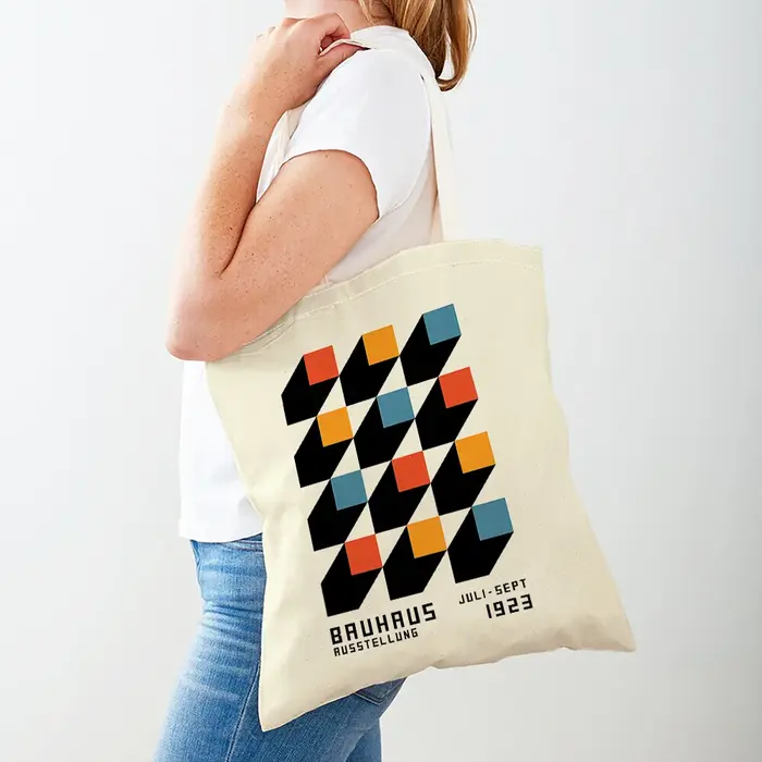 Bauhaus minimaliste femmes sacs à provisions Double impression décontracté toile sac à bandoulière pour enfant abstrait couleur bloc Shopper sac