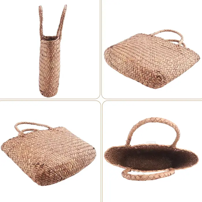 Sac à Main Tressé en Paille Naturelle pour Femme