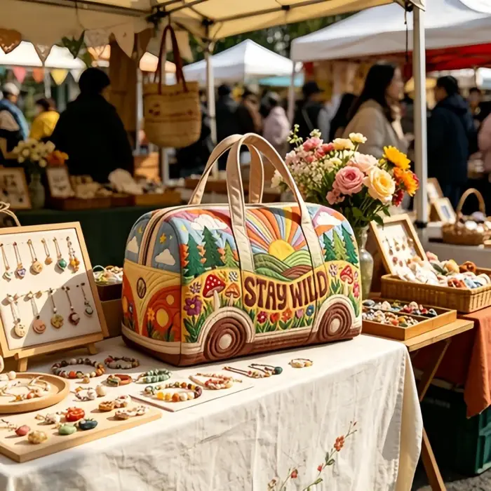 Sac de voyage pour femme, style hippie bohème matelassé « STAY WILD », sac de week-end grande capacité, sac de sport