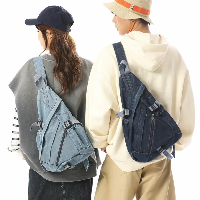 Sac à bandoulière en denim délavé vintage pour homme et femme