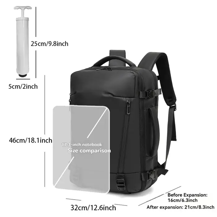 Sac à dos de voyage scellé sous vide 50L-65L avec compression d'air extensible et pompe de gonflage