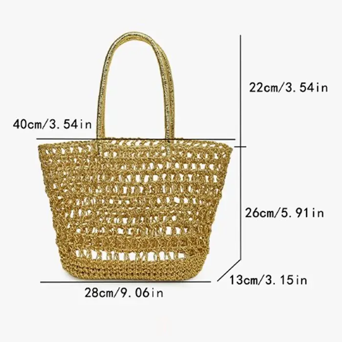 Sac fourre-tout ajouré tissé à la main couleur or