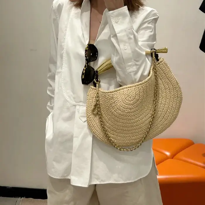 Sacs tissés en paille de plage classiques pour femmes