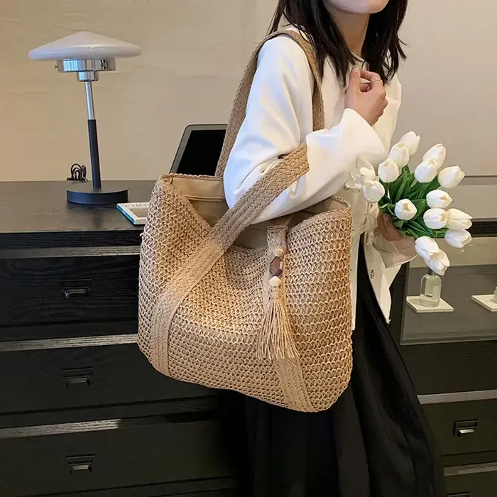 Sac à main en paille tissé pour femmes