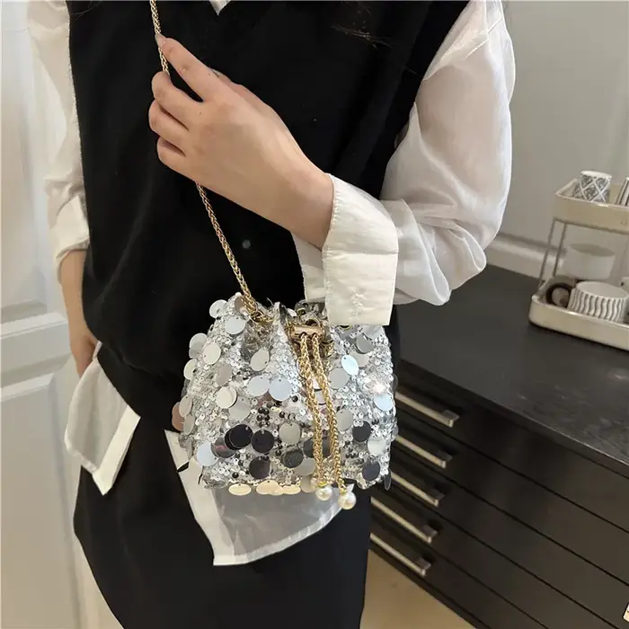 Chaîne à paillettes femmes Portable seau sacs à bandoulière rétro dames dîner pochette sac à main Design de luxe femme