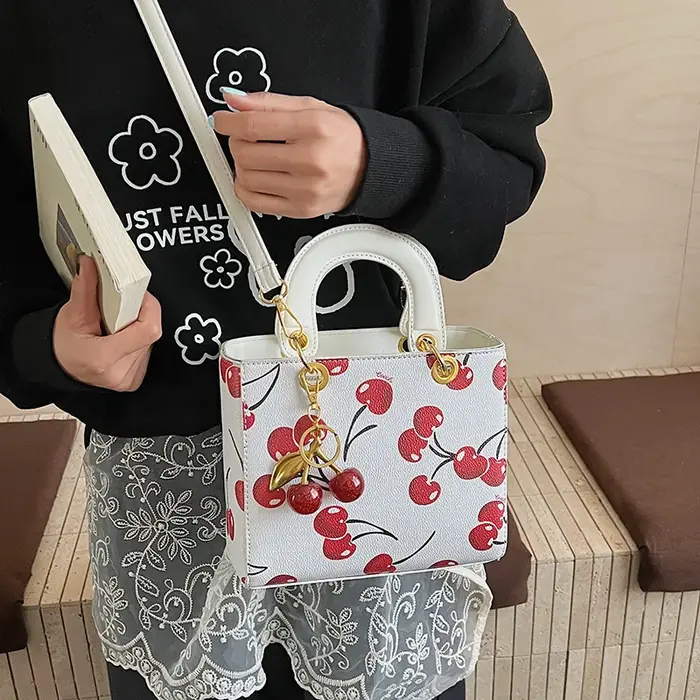 Nouveau Sac Bandoulière Portable à Motif Cerise 2026 pour Femme, Sac Fourre-tout et Sac Seau Tendanc