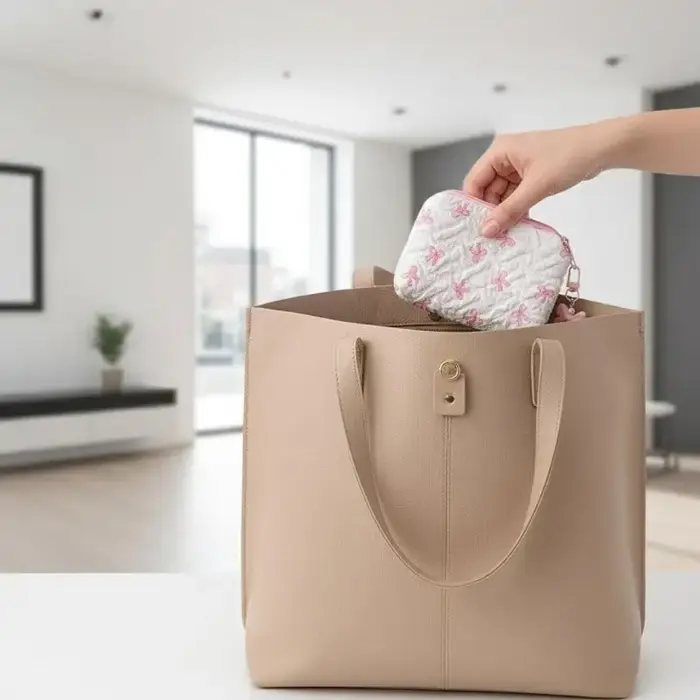 Trousse de maquillage en tissu avec nœud mignon