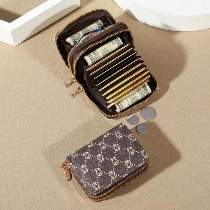 Porte-cartes à glissière vintage chic pour femmes