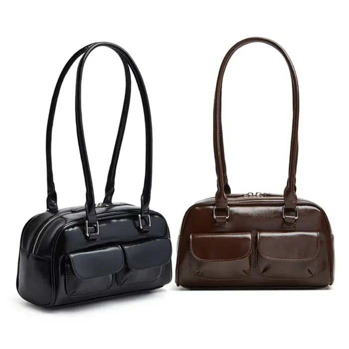 Nouveau sac pour femmes mode niche huile cire cuir sac de bowling multi-poches sac à aisselles sac à main de transport sac à bandoulière unique